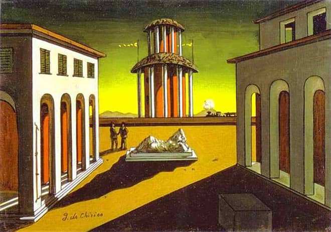 Una imagen (de Chirico) de la que se eligieron colores para una paleta de colores amarillo y verde.