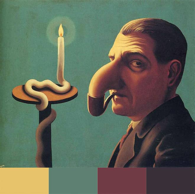 A contrast color palette inspired by the work of Rene Magritte