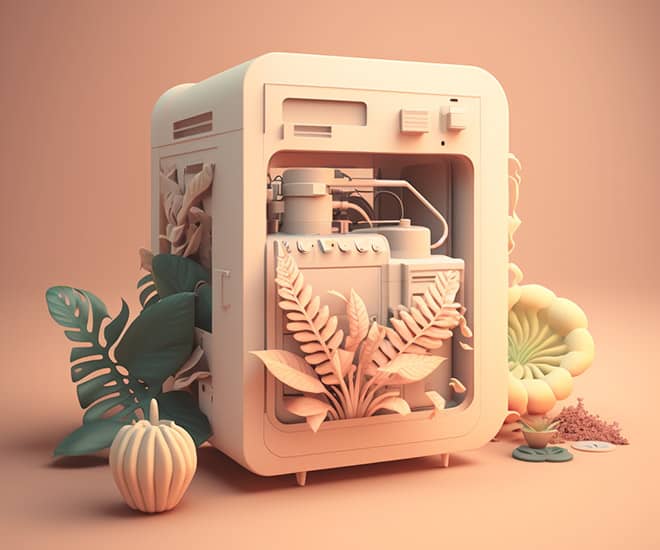Eine Konzeptzeichnung für einen Artikel über traditionelle Kunst und 3D-Druck