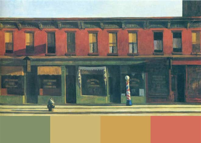 A warm color palette inspired by the work of Edward Hopper